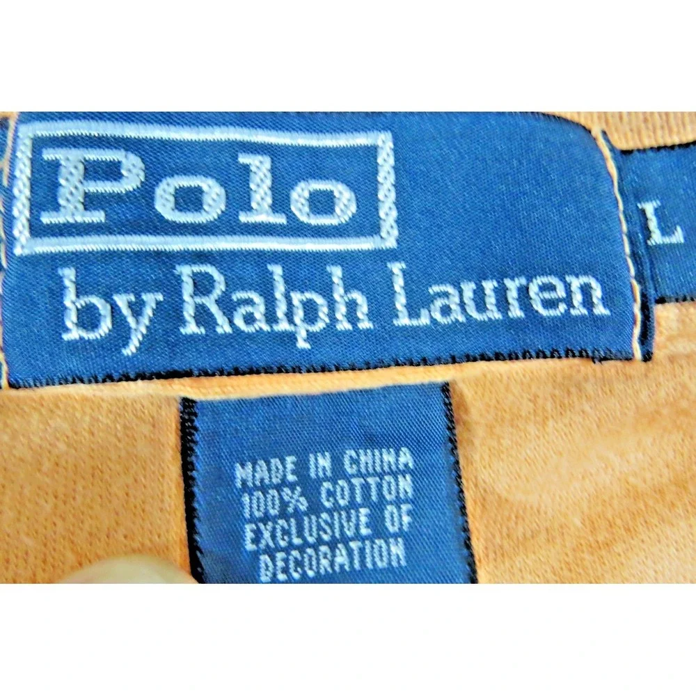 Polo Ralph Lauren Shirt Mens L Orange Striped Classic Fit Cotton Pique Polo Pony
